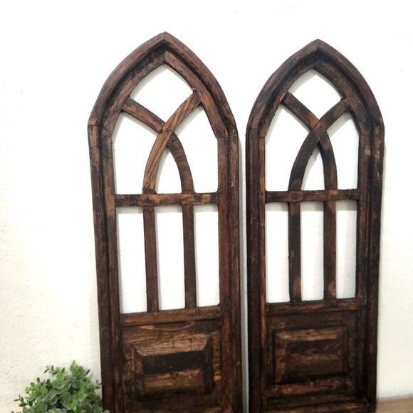 Arch Wood Frame Distress Brown Shabby Chic Remito Set of 2, 33" H - Picture 3 of 4